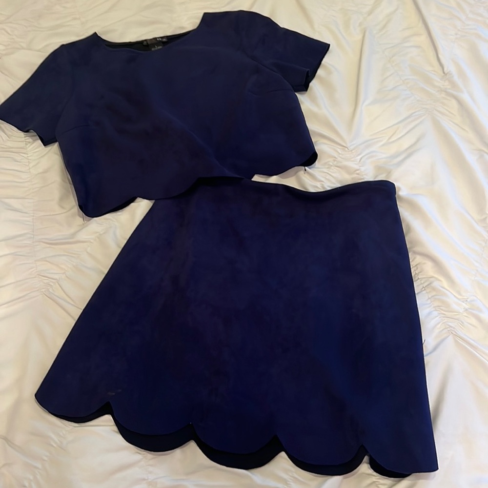 Navy blue suede two piece outfit